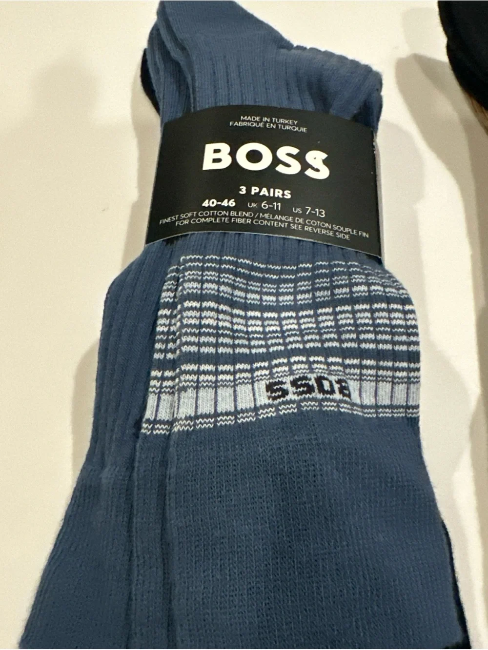Hugo Boss Two 3-Pack Dress Socks in Blue, Black and Brown